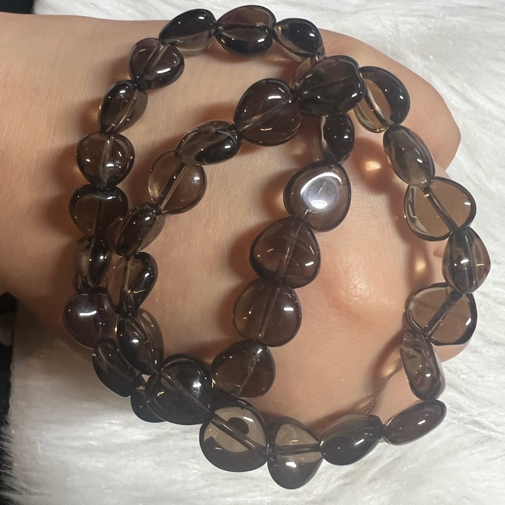 Smoky quartz crystal heart bracelet